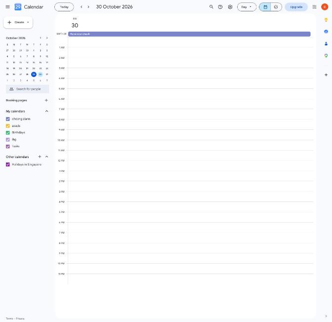 Google Calendar day view with the Reminder check event
