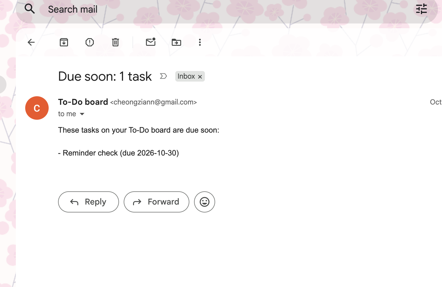 Reminder email listing Reminder check